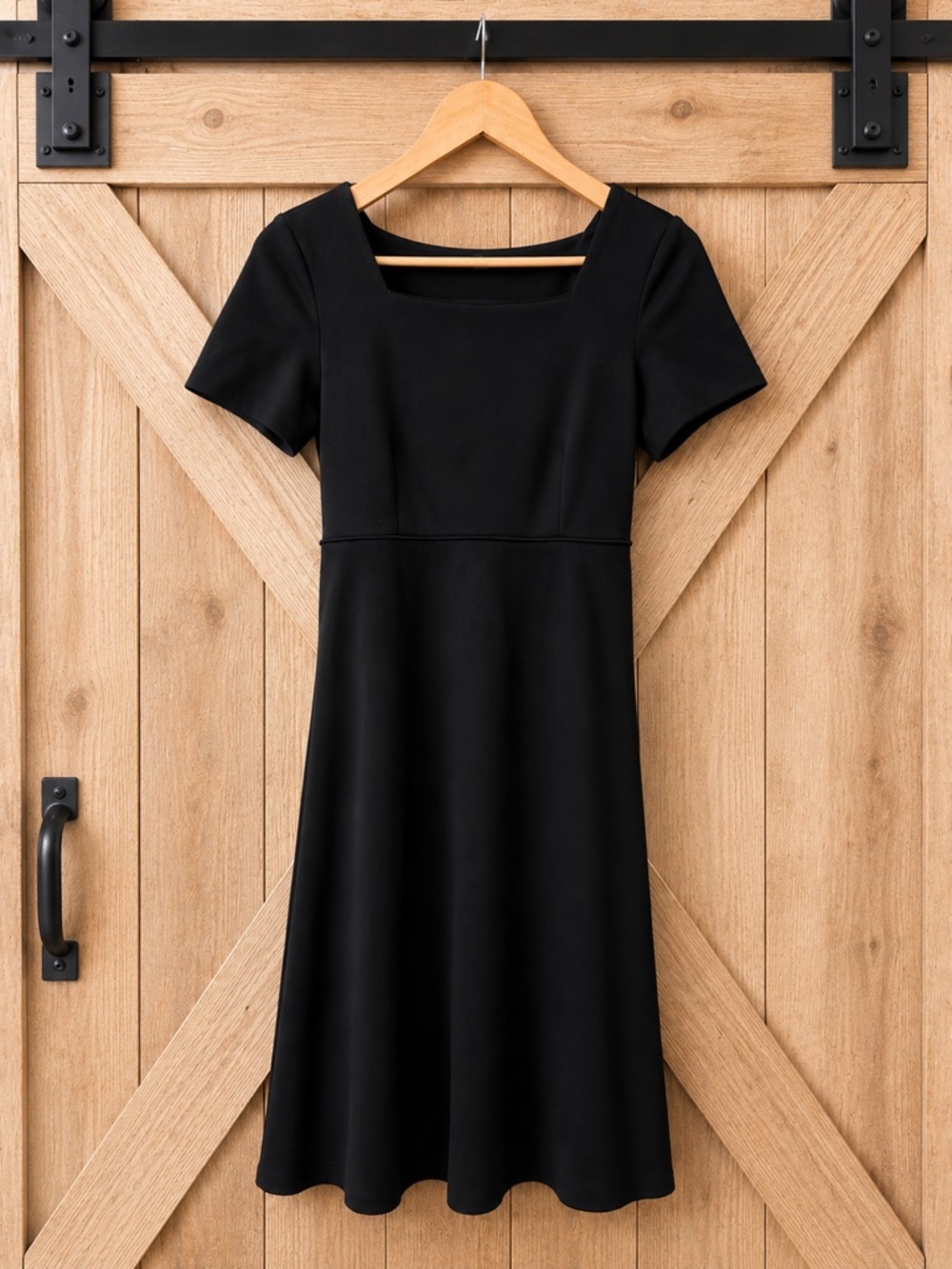 Formal Fashions Black Midi Dress Size 8 Square Neck A-Line Back Tie Made USA